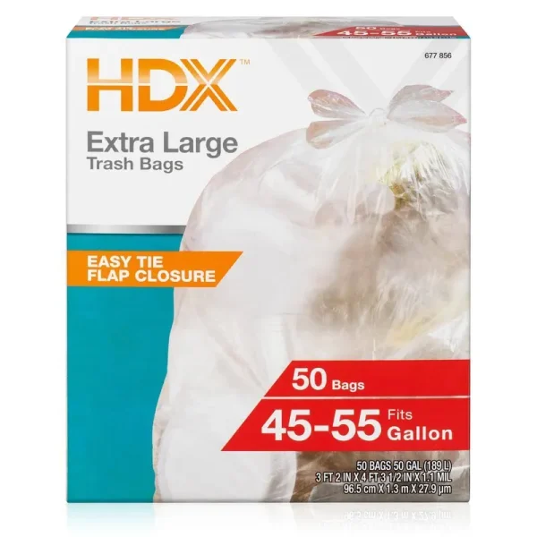 HDX 50 Gallon Clear Extra Large Trash Bags (50-Count)