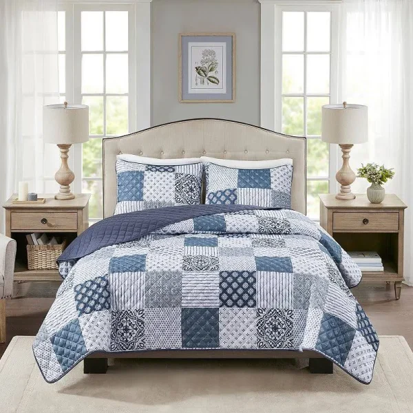 Madison Park Essentials Quilt and Sham Set Blue Full/Queen
