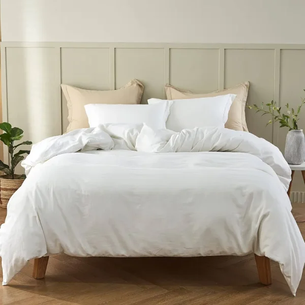 Simple&Opulence French Linen Duvet Cover Set - Twin Size(68" x 86")- 2 Pieces (1 Comforter Cover,1 Pillowcase)- Natural Flax Cotton Blend-solid Color