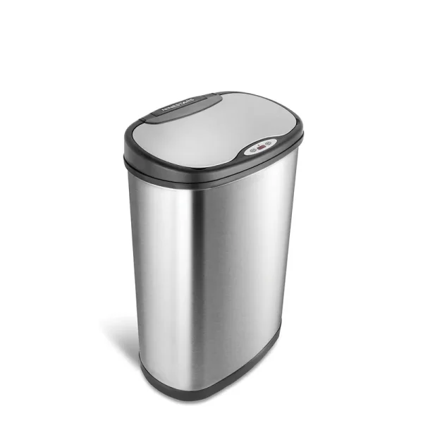 Nine Stars 13.2 Gallon Oval Stainless Steel Sensor Trashcan, Silver/Black