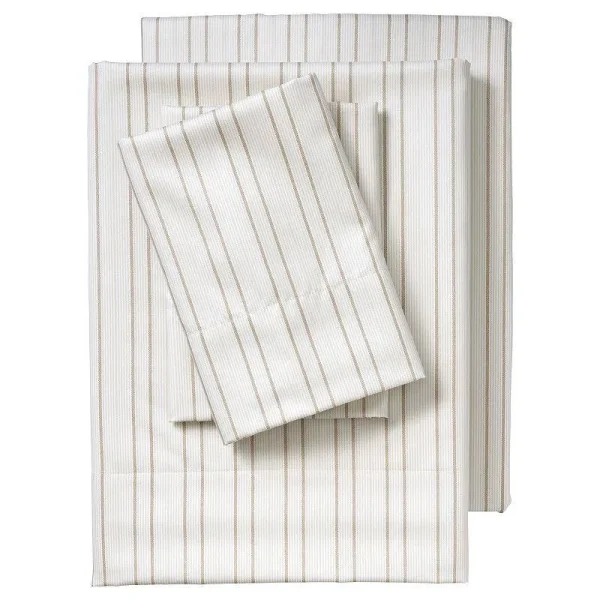Lands' End 400 Thread Count Sateen Printed Sheet Set, Light Stripe, Twin