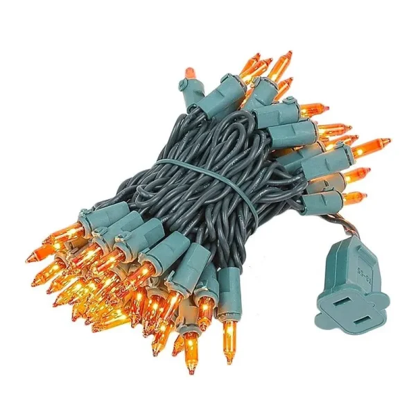 Novelty Lights 50 Light Orange Christmas Mini Light Set, Green Wire, 11' Long