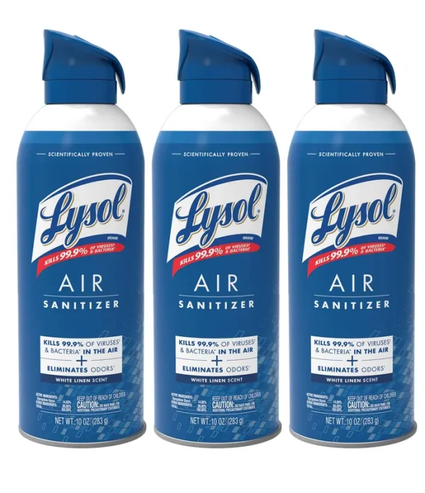 Lysol Air Sanitizer Spray, for Air Sanitization and Odor Elimination, White Linen Scent, 10 fl. oz (Pack of 3)