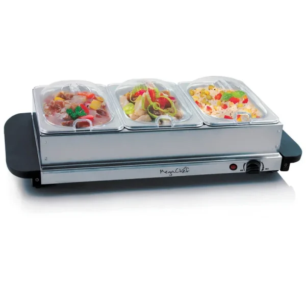 MegaChef Buffet Server & Food Warmer, 3 Removable Sectional Trays, Silver