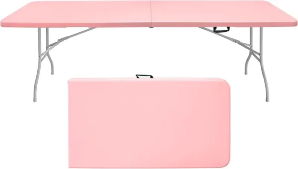 Folding Table with Carry Handle, Portable Fold - in - Half Plastic Table, Rectangle Foldable Table for Indoor