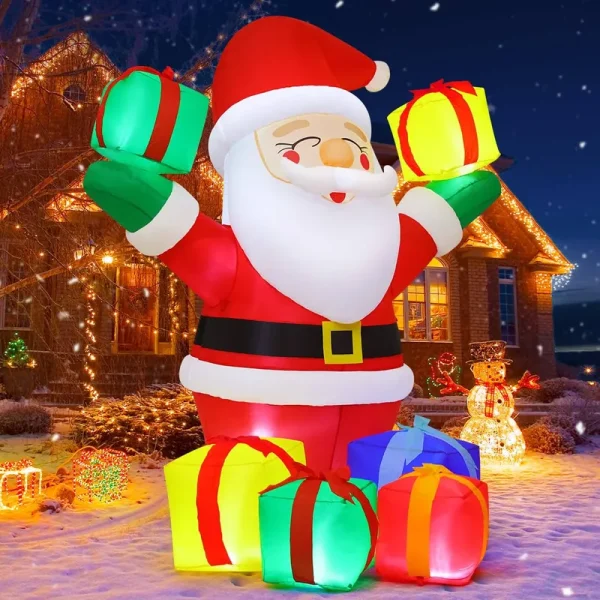 GOOSH 6.1 ft Height Christmas Inflatables Outdoor Smiling Santa Claus with Present Boxes, Blow Up Yard Decoration Clearance with LED Lights Built-In