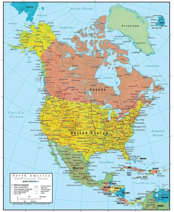 North America Wall Map Geopolitical Edition by Swiftmaps