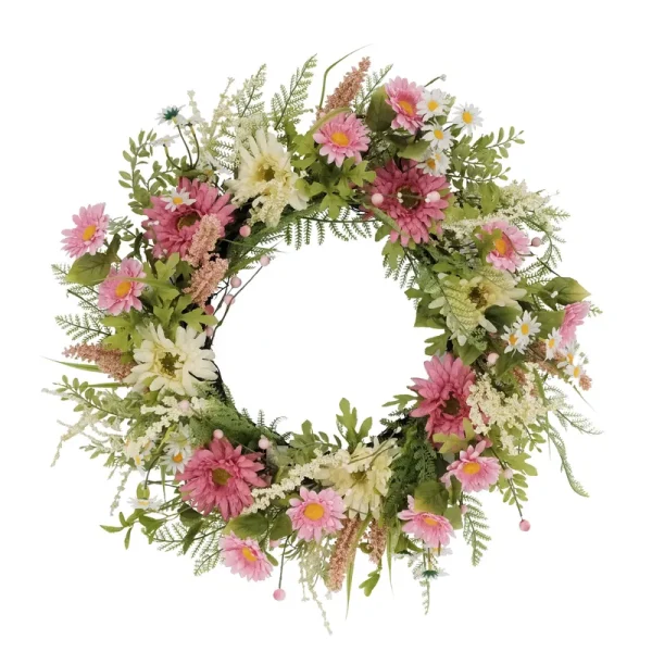 Puleo International 24" Artificial Chrysanthemum & Daisy Floral Wreath