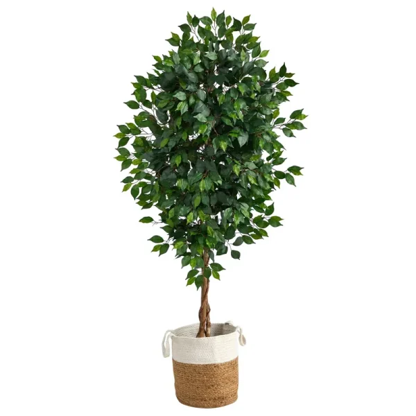 Nearly Natural 6ft. Ficus Artificial Tree with Natural Trunk in Handmade Natural Jute and Cotton Planter