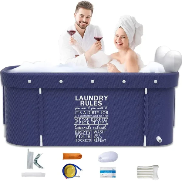 BH Large Foldable Bathtub Portable Soaking Bath Tub Ice Bathtub Hot Bathtub Eco-Friendly Bathing Tub with Back Pad for Shower Stall,Thickening with