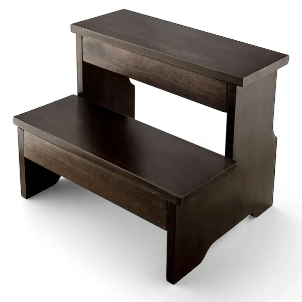 Wooden Two Step Stool - Heavy Duty 2 Step Stool for Adult and Kids - Holds Up to 300lb for Kichen/Bathroom/Bedside Step Stool (Walnut)