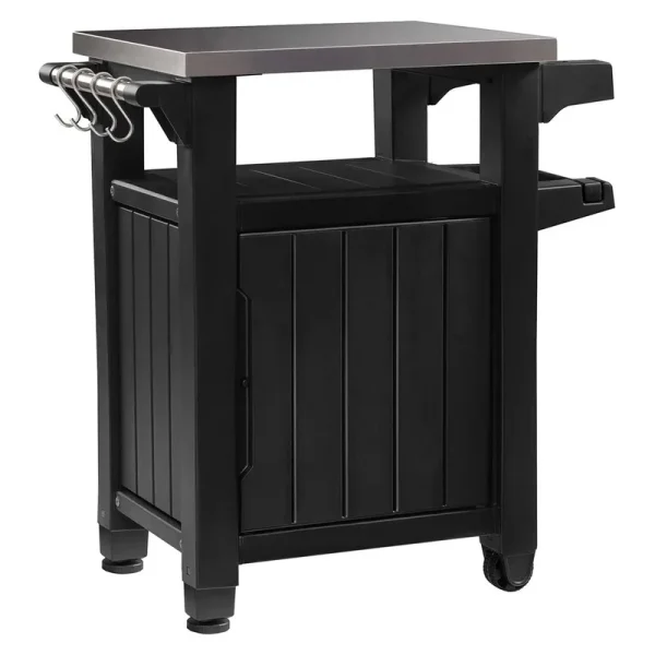 Keter Unity Portable Outdoor Table and Storage Cabinet with Hooks for