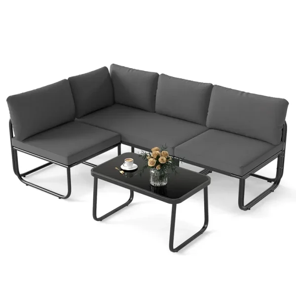 Tangkula 4 Pieces Patio Furniture Set with Cushions and Tempered Glass Coffee Table