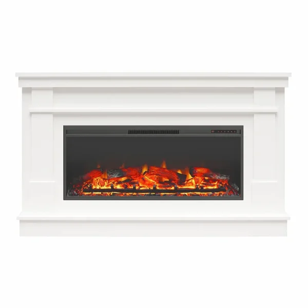 Ameriwood Home Elmcroft Wide Mantel with Linear Electric Fireplace, White