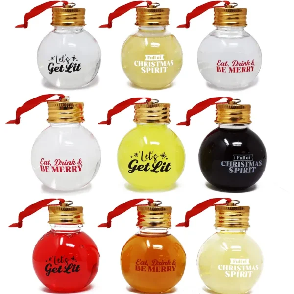 Joiedomi 9 Pcs Boozeball Christmas Ornaments Set 1.7 oz Fillable Ball Ornaments Christmas Decorations for Christmas Holiday Indoor and Outdoor