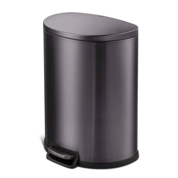 Qualiazero 13.2 Gallon Trash Can D-Shape Step On Kitchen Trash Can Stainless Steel(Black)