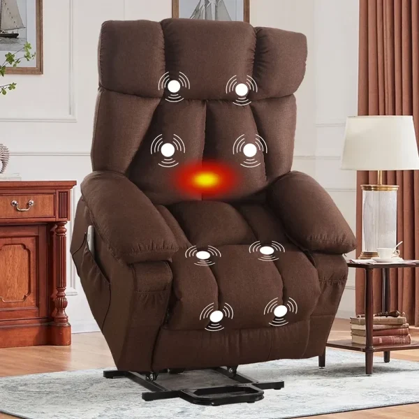 JONPONY Power Lift Recliner Chair Recliners for Elderly with Heat and Massage Recliner Chair for Living Room with Infinite Position and Side Pocket, USB Charge Port, Brown