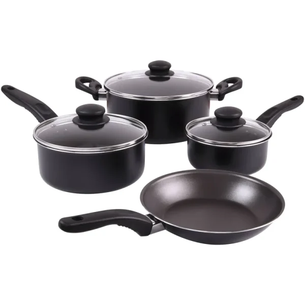 Mainstays 7 Piece Black Nonstick Dishwasher Safe Cookware Set