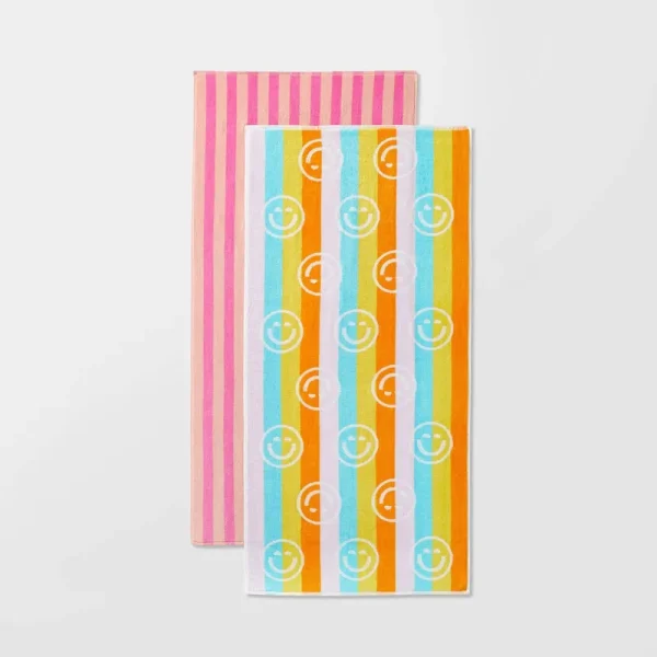 2pk Smiles Beach Towels Pink - Sun Squad