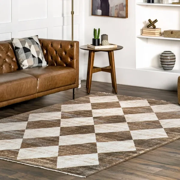 nuLOOM Meline Checkered Fringe Area Rug, 6' 7 inch x 10' 2 inch, Beige