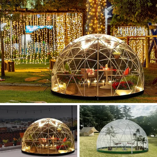 Gaonala Garden Dome Igloo, 12*7.2 ft PVC Dome Tents with 2*10m Light Strings, Weatherproof Greenhouse Garden Bubble Tent , Transparent Igloo Dome