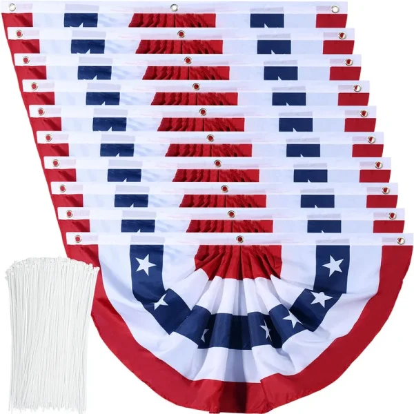 American Flag Bunting Patriotic Pleated Fan Flag USA Flags with Brass Grommets and Zip Ties for 4th of July Memorial Day Decoration Outdoor (10,