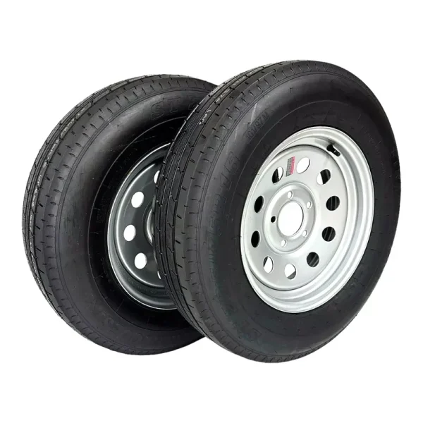 2 - Pack Trailer Tire on Rim ST205/75R15 Trailquest LRC 6 Ply Radial 5 Lug Silver Modular Wheel 5x4.5" Bolt Pattern