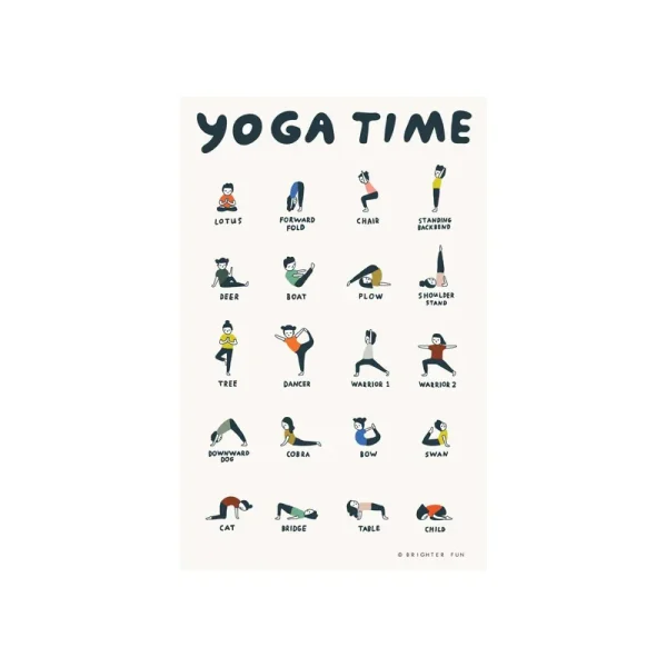 Brighter Fun Yoga Time Yoga Position Poster Wall Art Studio Decoration