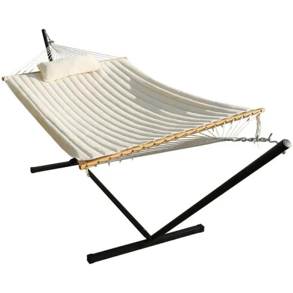 Veikous 12 ft. Quilted 2-Person Hammock with Stand and White
