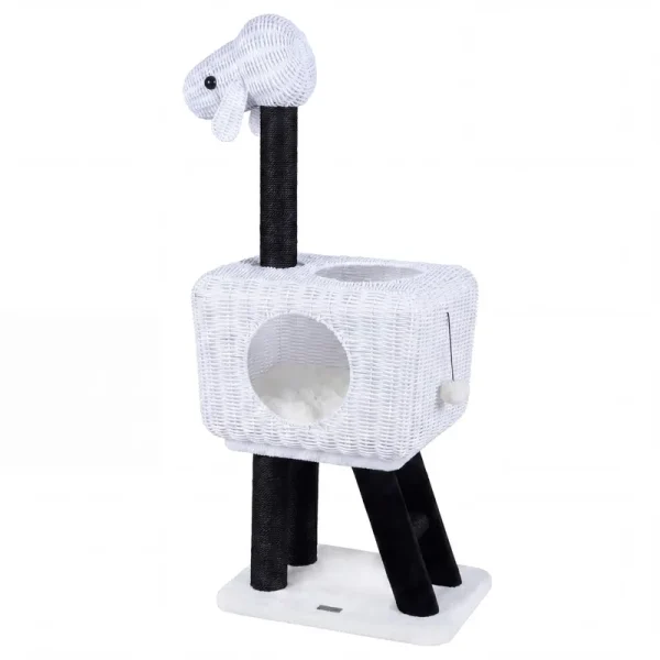 Tangkula 43 Inch Sheep-Shaped Cute Cat Tower with 2-Cave Large Wicker Condo