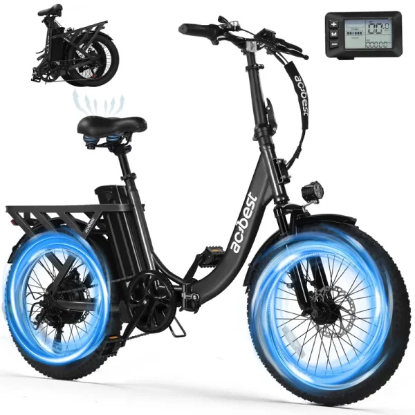 Actbest Electric Bike for Adults, Mars 20'' Fat Tire Folding Ebike with Peak 1200W Motor, 7 Speed 28MPH, 48V 499wh Removable Battery, Adjustable Bike Stem, Foldable Electric Bicycle UL2849 (Black)