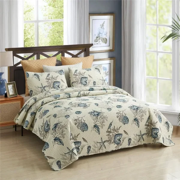 Jml 3-Piece Sea Shell Reversible Queen Quilt Set