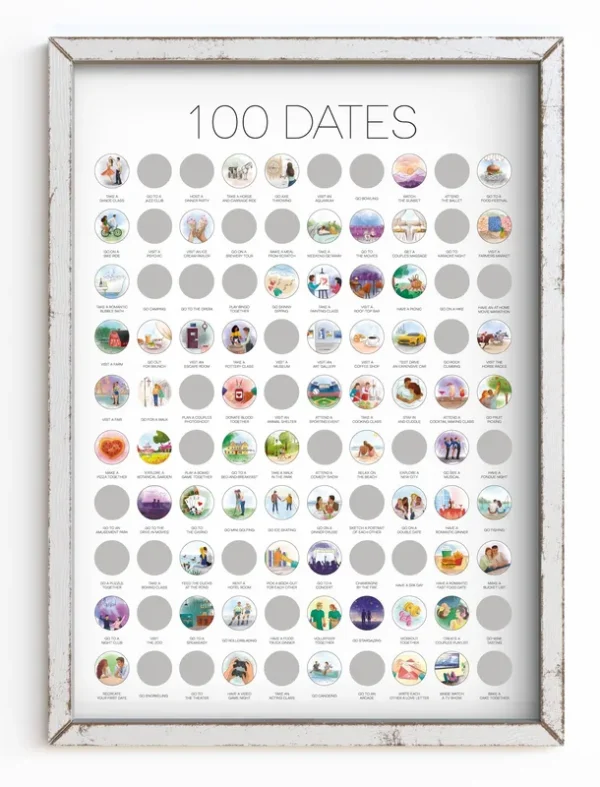 100 Dates Scratch Off Poster - Gift for Her, Anniversary for Couples, Date Night Ideas, Birthday Gifts for Women, Engagement, Wedding