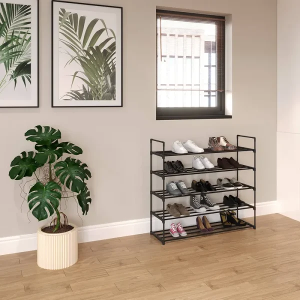 Home-Complete 5 Tier Shoe Rack for 25 Pairs Black