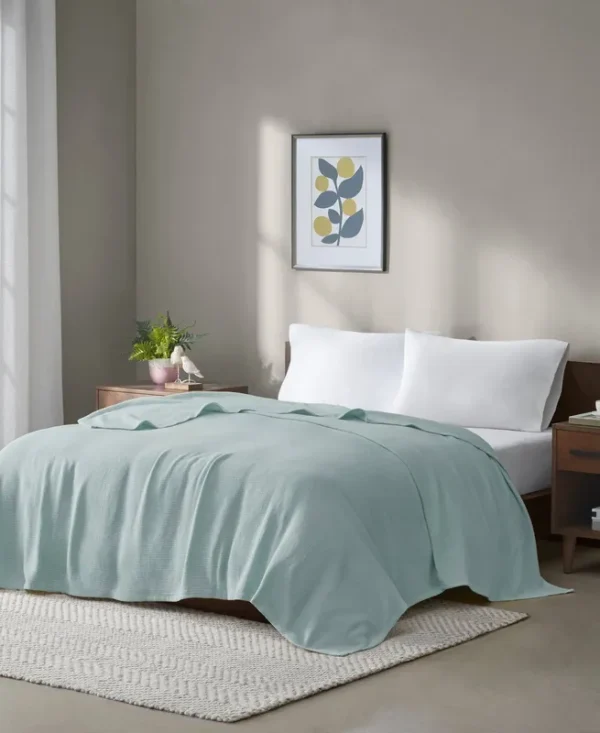 Madison Park Freshspun Basketweave Blanket, Blue, Full/Queen, Cotton
