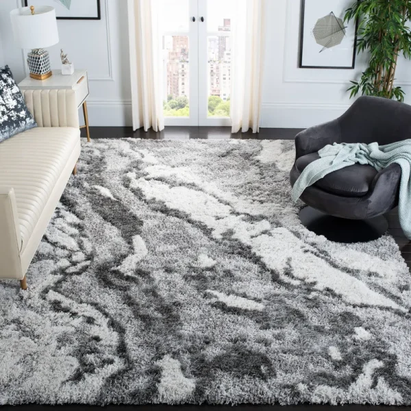 Safavieh Horizon Shag Collection HZN890F Grey / Ivory Rug - 8' Square