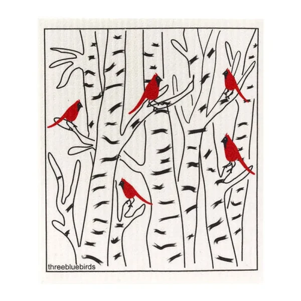 Reusable Swedish Dishcloths - 45 Styles, Red Cardinals