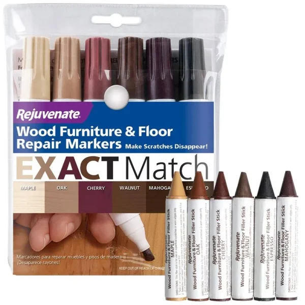 Rejuvenate New Improved Colors Wood Furniture & Floor Repair Markers Make Scratches Disappear in Any Color Wood Combination of 6 Colors Maple Oak