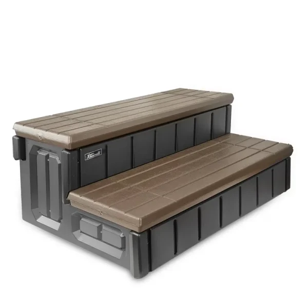 Xtremepowerus Hot Tub Steps with Storage, Spa Step, 36" Length, Camper/Deck Steps, Anti - Slip Brown