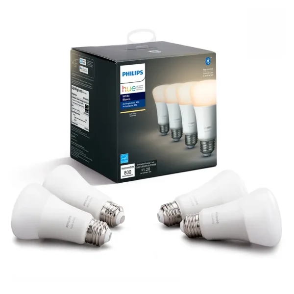 Philips 476977 Hue White A19 Bluetooth Smart LED Bulb (4 Pack)