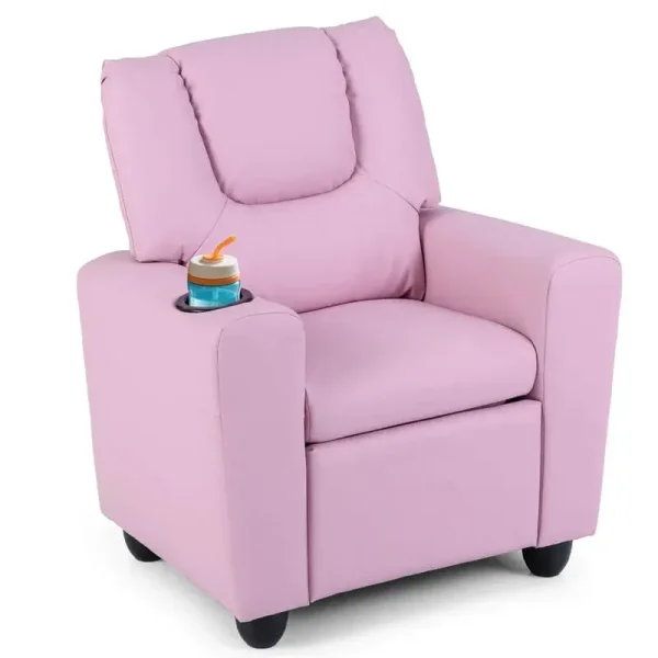 Kids Recliner Chair with Cup Holder & Side Pocket, Adjustable Toddler Lounge Sofa, Ergonomic Children Armchairs for Boys Girls Age 3+, 150lbs