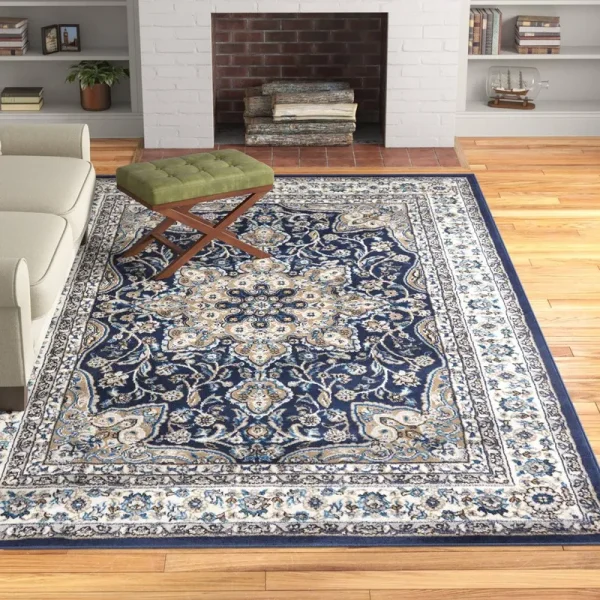 Arend Oriental Navy Blue Area Rug Charlton Home Rug Size: Rectangle 6'6" x 9'6"