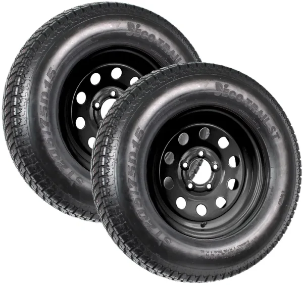Ecustomrim 2 - Pk Trailer Tire on Black Wheel Mod Rim ST205/75D15 Load C 5 Lug on 4.5 15 x 5