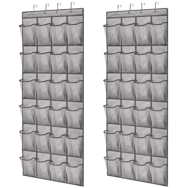 Gorilla Grip Slip Resistant Breathable Space Saving Mesh Large 24 Pocket Shoe Organizer, 2 Pack, Up to 40 Pounds, Over The Door, Sturdy Closet