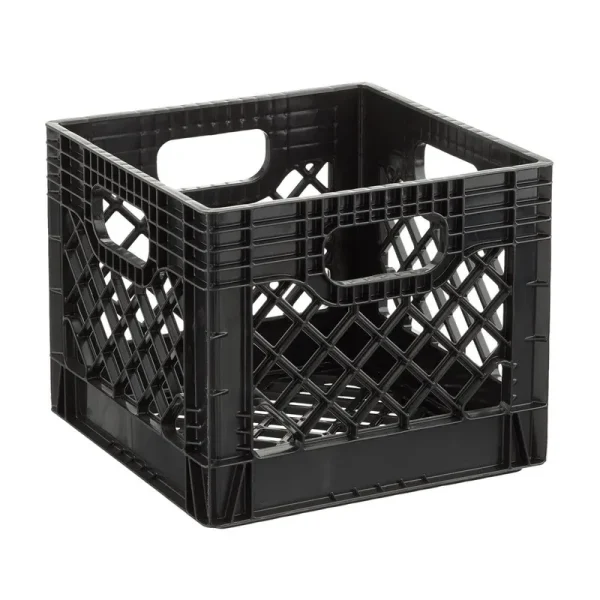 16qt Plastic Heavy-Duty Plastic Square Milk Crate Black