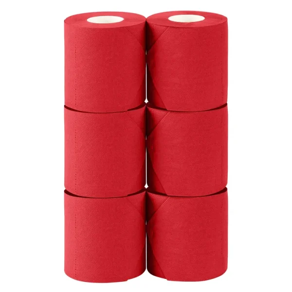 Mondo Medical 3 Ply Red Colored Bathroom Tissue Toilet Paper - 6 Roll Pack