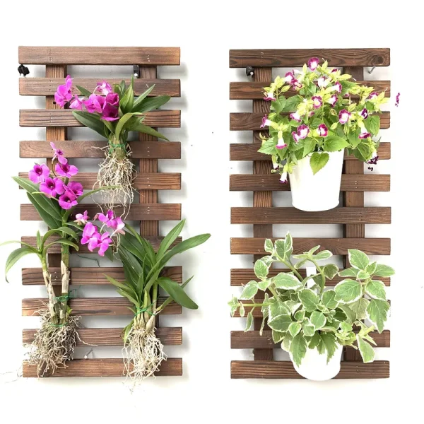 ShopLaLa Wall Planter - 2 Pack Wooden Hanging Planter for Indoor Plants Wall Mount Plant Stand Ladder Outdoor Vertical Garden Unique Live Orchid