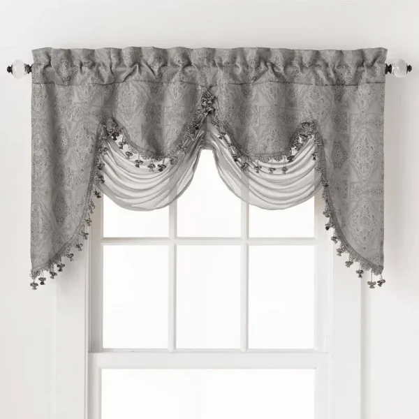 Dunagan Luxurious Rod Pocket Austrian Valance with Onion Fringe Trim 52&& Window Valance Astoria Grand Color: Silver