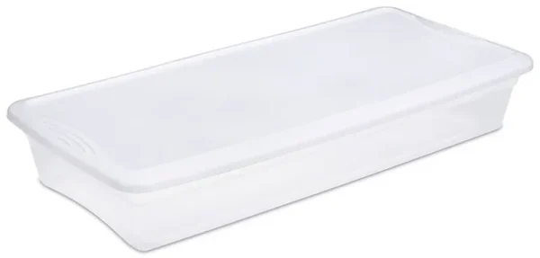 Sterilite 19608006 Storage Box, Plastic, Clear/White, 34-7/8 in L, 16-5/8 in W, 6-1/8 in H