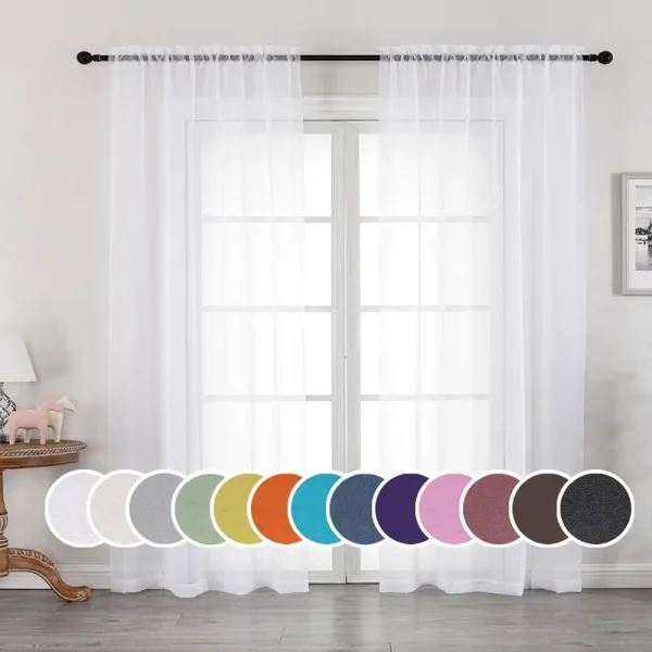 OWENIE White Sheer Curtains 96 inch Length, Elegant Sheer Curtains for Bedroom, Window Voile Sheer Curtain Panels/Drapes/Treatment for Living Room, 2